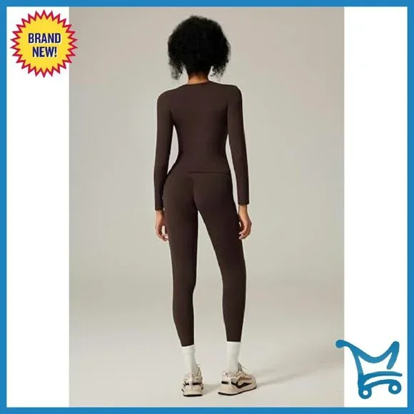 Slim Fit Long Sleeve Top & Hidden Scrunch Leggings Workout Set - Picture 3 of 8